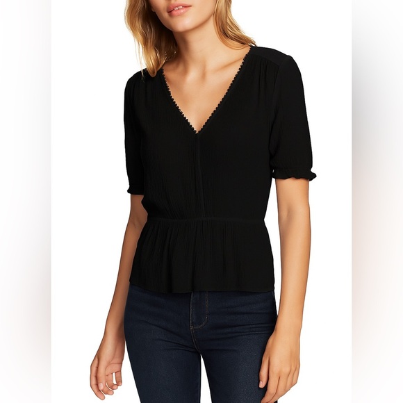1. State Tops - 1. State Black Puff Sleeve Peplum Blouse